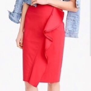 J.Crew Red Ruffle Cotton Skirt